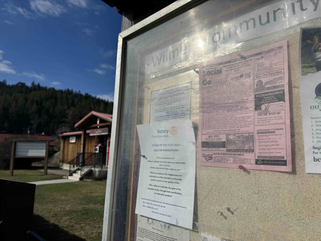 The community bulletin board in Wilmer, BC